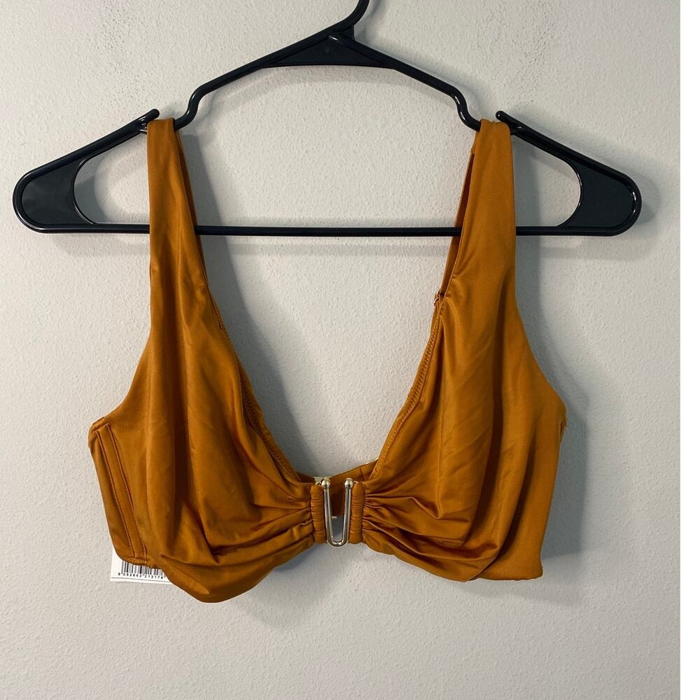 NWT Calzedonia Shiny Satin Bikini Top Sugar Brown Size Large